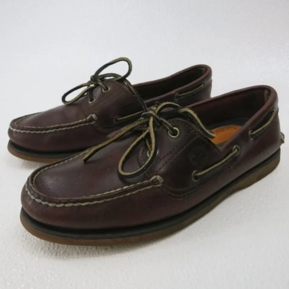 Timberland Two Eyelet Leather Casual Dress Boat Deck Shoes Men's Classic 9 M